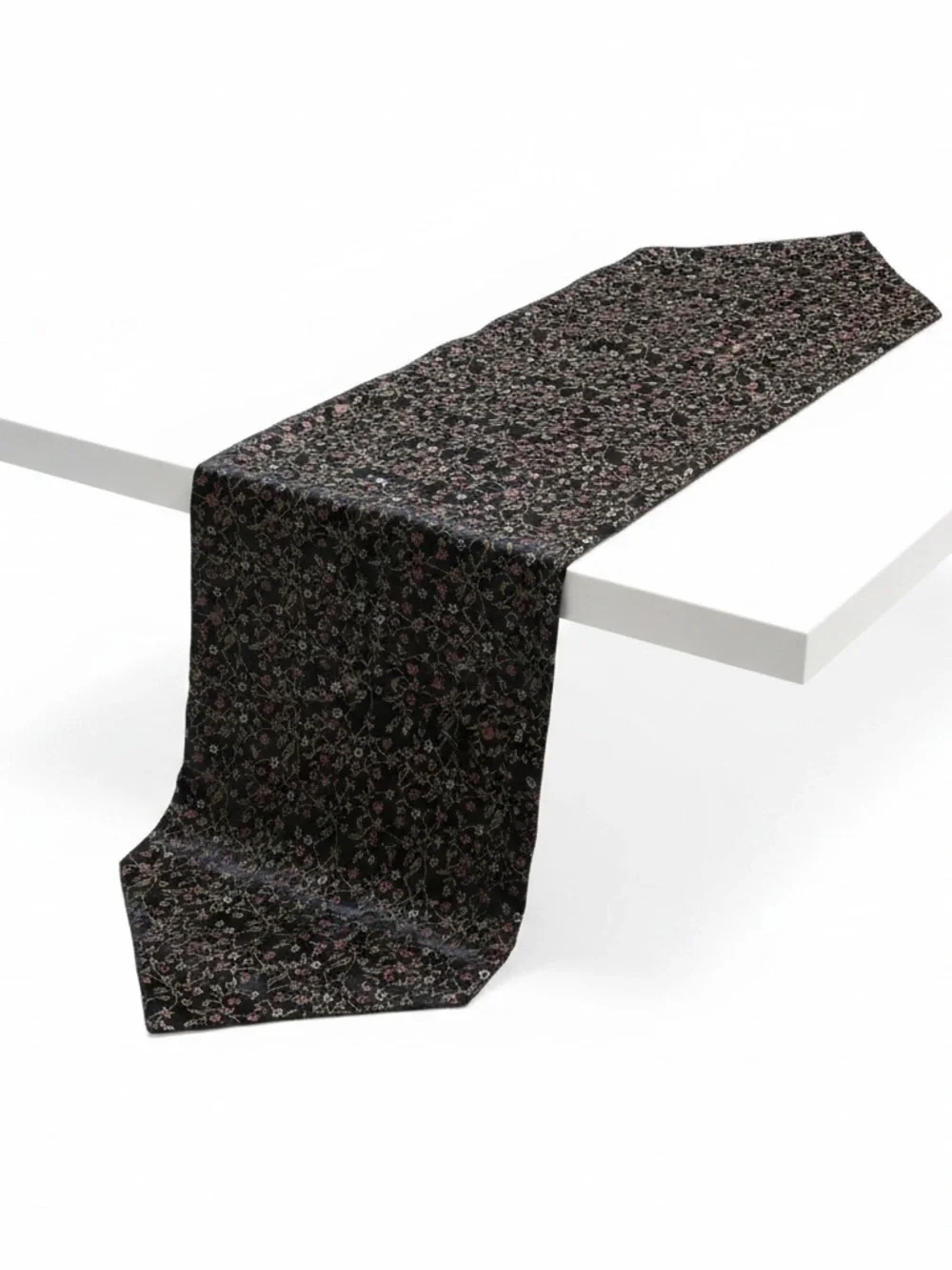 Handcrafted Reversible Table Runner Black Velvet and Ditsy Floral 11.5”x 60”
